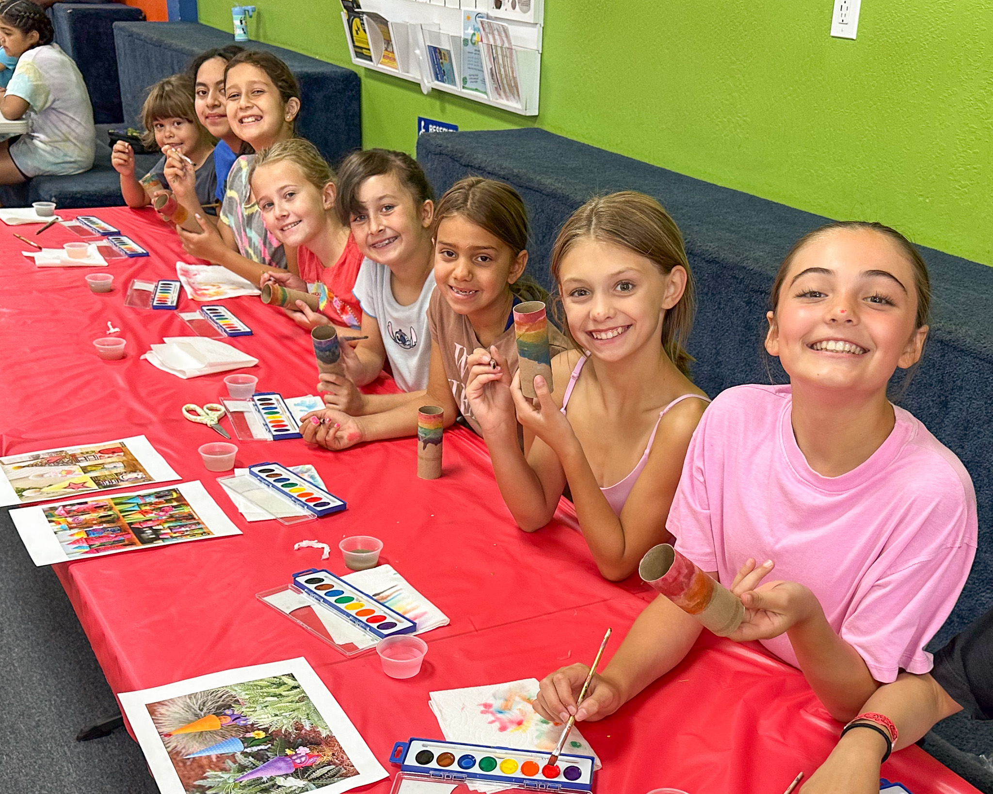 Children painting and making crafts together during Morning Camp at Impact Sports Center in Lodi, California.